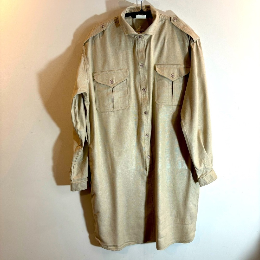 SNAZZIE Sz 13-14 Shirt Dress 100% Silk Military Vibes Epaulettes Pockets